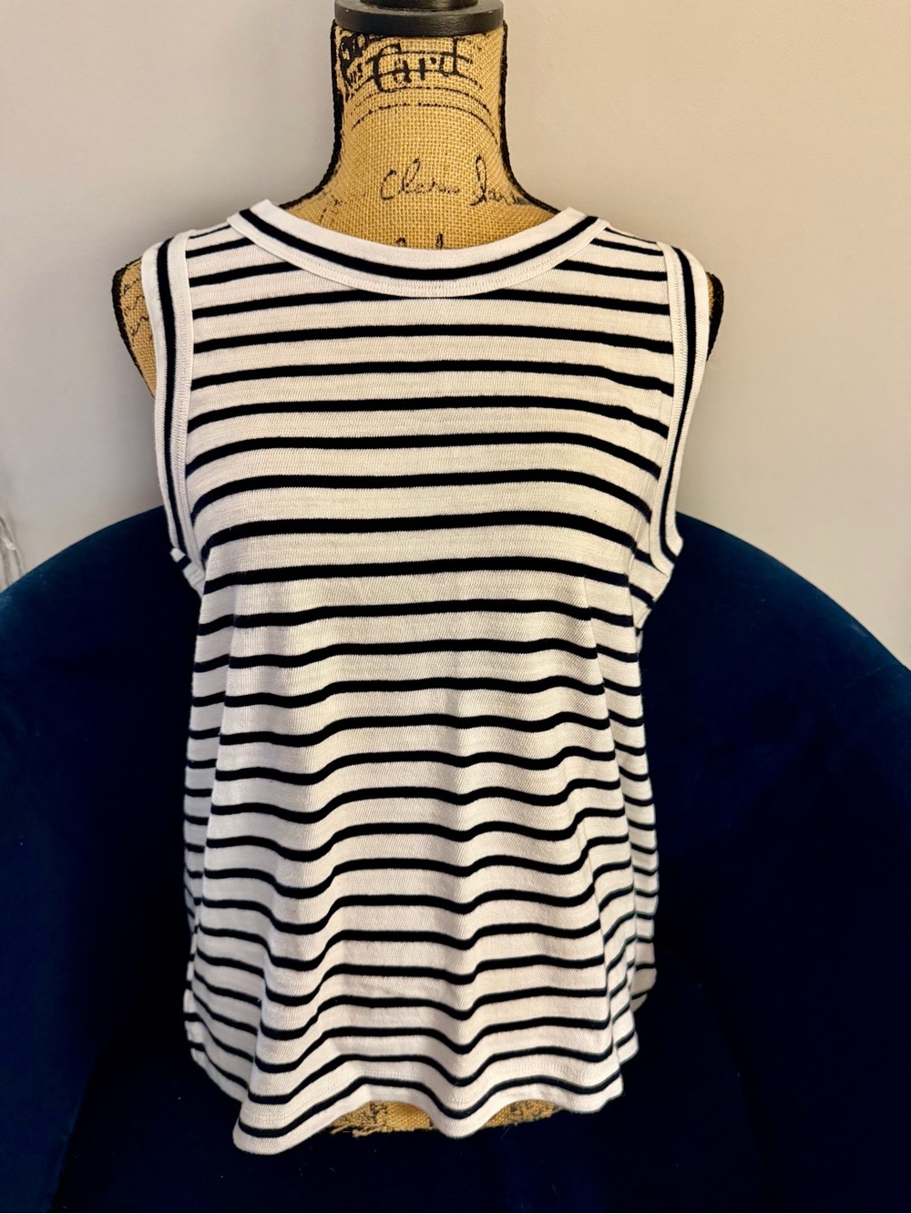 LOFT Black and White Striped Sleeveless Knit Tank